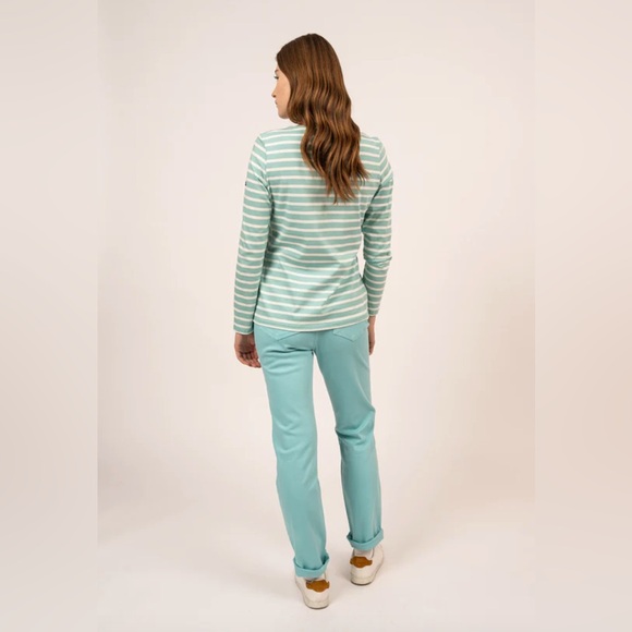 Saint James Green and White Striped Long Sleeve Shirt - Picture 3 of 16